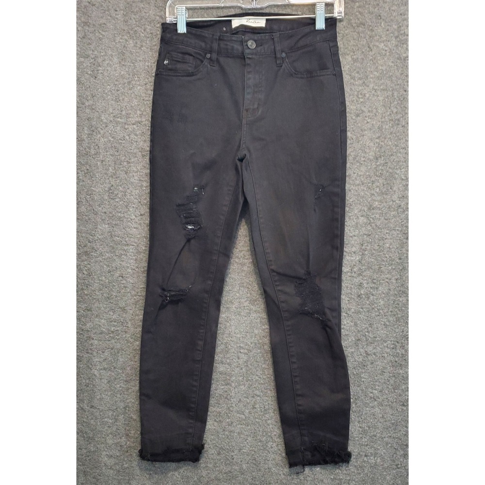 KanCan Jeans Womens Size 7/27 Black Distress Skinny Stretch Raw Hem Goth Grunge